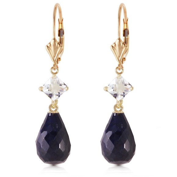 Galaxy Gold Products Jewelry - 14K LEVER BACK EARRING WITH WHITE TOPAZ & SAPPHIRE